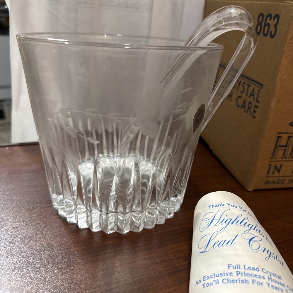 Vintage Princess House #863 Heritage Etched Ice Bucket W/Tongs lead crystal